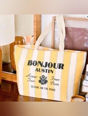 Sézane Bonjour Austin Amour Tour From Paris Tote Bag Stripe Austin Texas